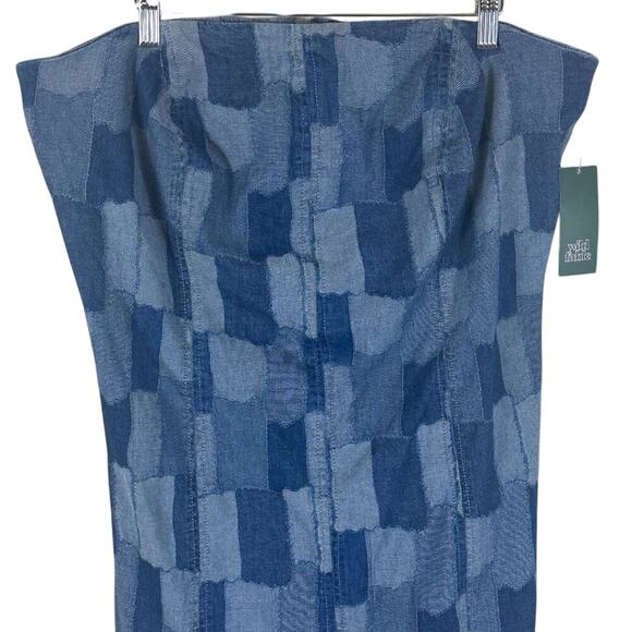 NWT Wild Fable Strapless Mini Tube Dress Womens XXL Blue Denim Patchwork Retro - Picture 4 of 5